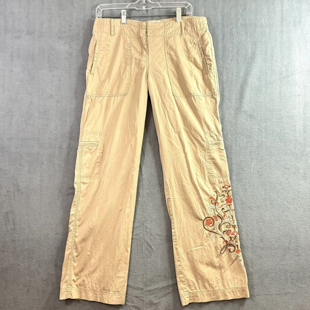 Metro 7 Missy 100% Cotton Casual Pants Embroidery Womens Sz 6 lightweight spring